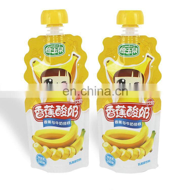 custom printed foil pet material baby food stand up plastic bag juice pouch with spout