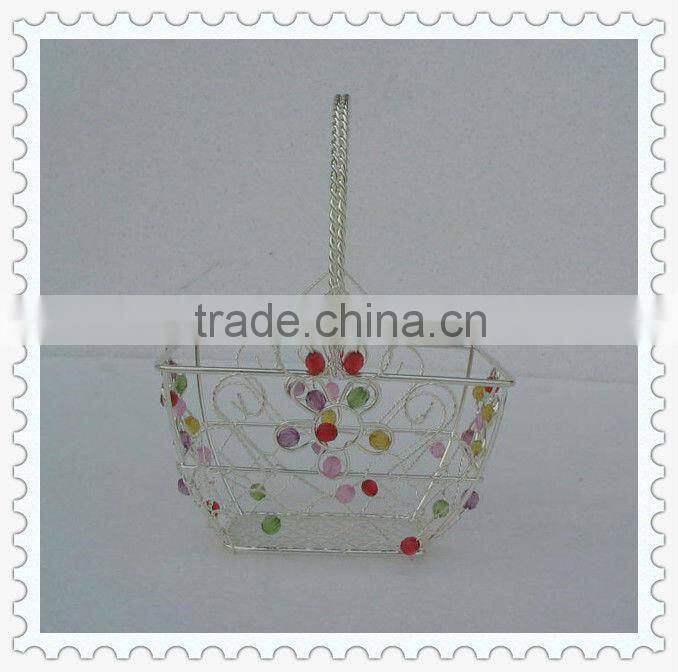 hot sale square shape metal wire basket with bead decoration