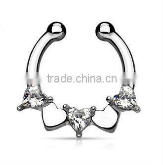 Sweet heart CZ crystal 316L surgical steel fake septum clicker nose piercing Body Jewelry