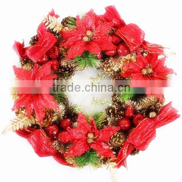 24 inch Decorated Red /Yellow/White Pine Sprinkle PET Wreath With Christmas Oranments