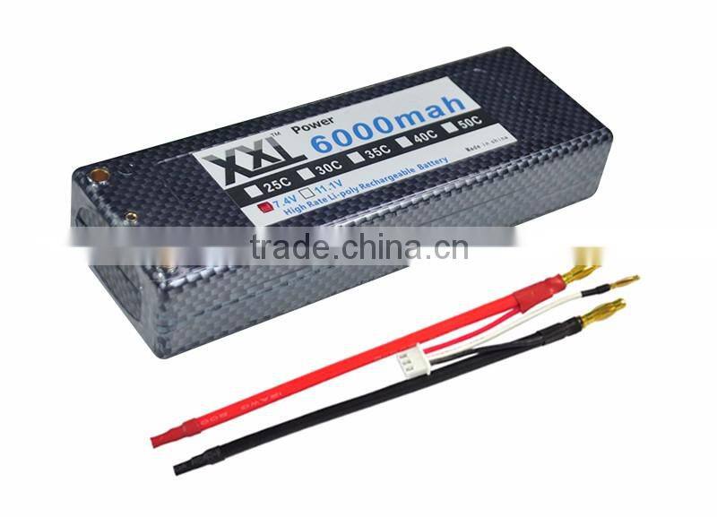 XXL hard case high rate lipo battery 6000mah 7.4V with Banana plug