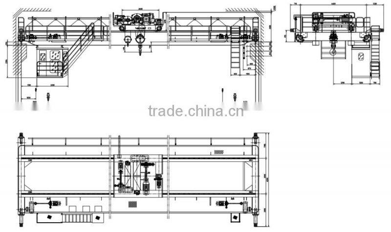 Heavy duty 50ton double girder rail travelling overhead bridge crane with electric components