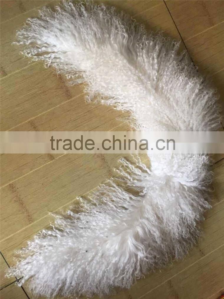 Real Mongolia Lamb Fur Collar Scarves Wraps Shawls White