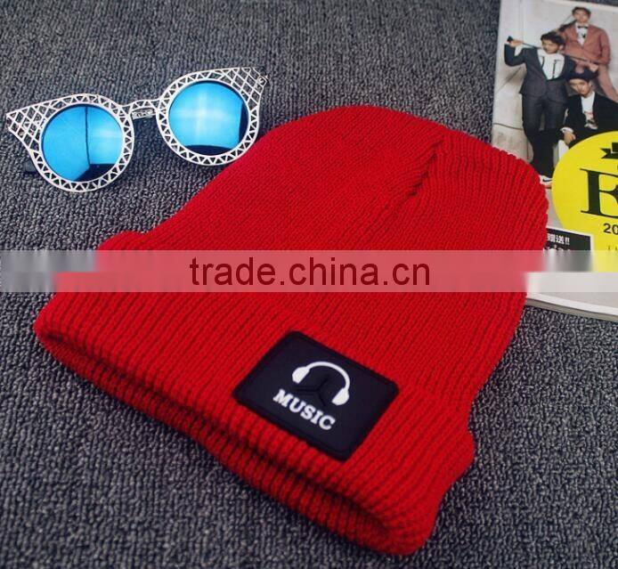 MUSIC Earphone Leather Applique Embroidery Beanie Cap for Man Women