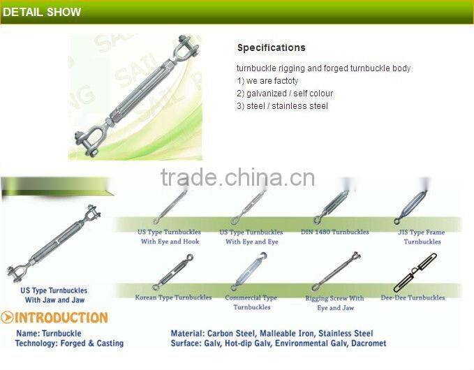 Rigging hardware turnbuckles u.s.type jaw & jaw