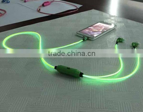whosale EL wire earphones for smartphones pink yellow ice blue in-ear style earphone luminescent rhythm with beat of music