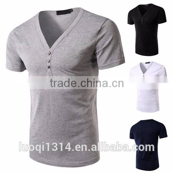 2016 New Fashion Men Slim Fit Cotton V-Neck Short Sleeve Casual T-Shirt Tops