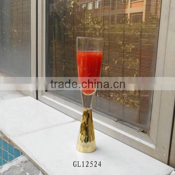 gold colored thick stem long champagne glasses