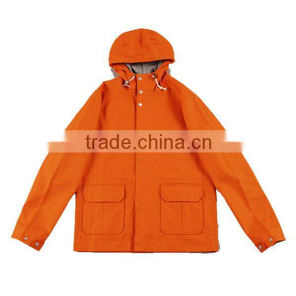 Breathable zipper front orange ladies nylon waterproof raincoat