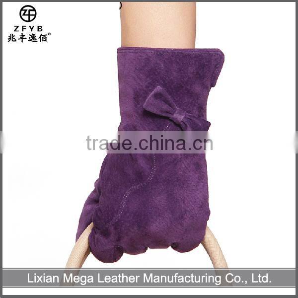 winter accessories woman purple color leather pig suede gloves