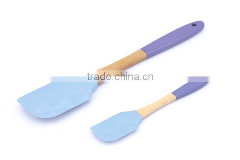 FDA/LFGB Wood Handle Printed Set of 2 Spatula Set Hot Sale Wood Handle Bakeware Silicone Spatula Set