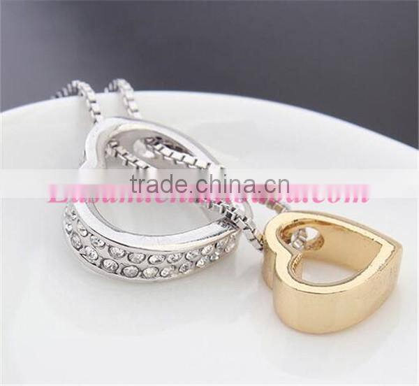 Easam fashionable eternal love double heart crytsal gold jewelry