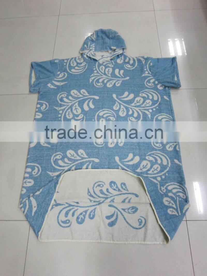 Custom design woven jacquard bathrobe towel adult poncho towel in 2 colors