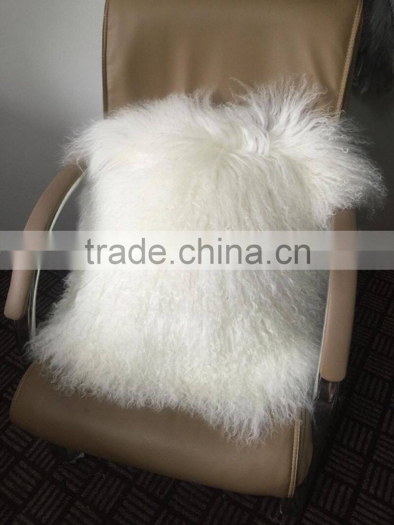 Charming Style Snow White Mongolian Sheep Fur Pillow Case Real Animal Fur Tassel Cushion