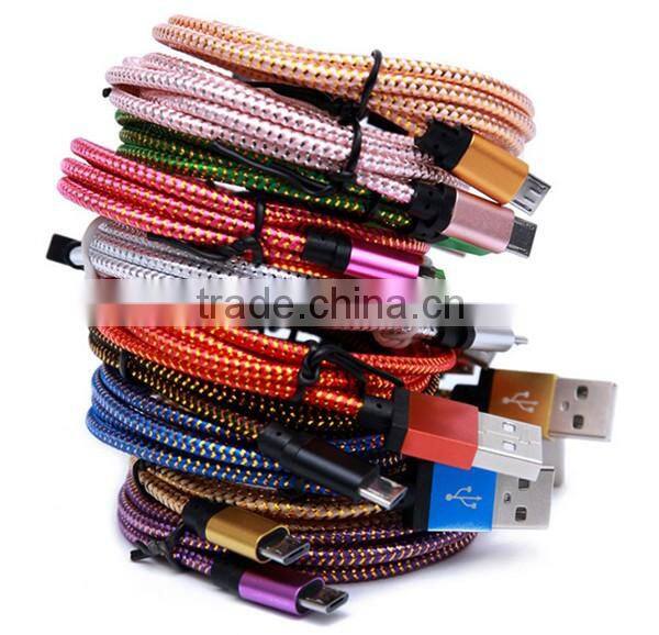 1M 3ft 2M 6ft 3M New cable Wave Braided Aluminum USB Charger Cable Nylon Micro Data Alloy Metal Charger AdapterWire for Samsung