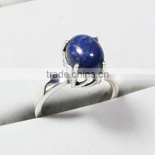 .925 Sterling Silver Blue Lapis Fashion Single Stone Finger Ring