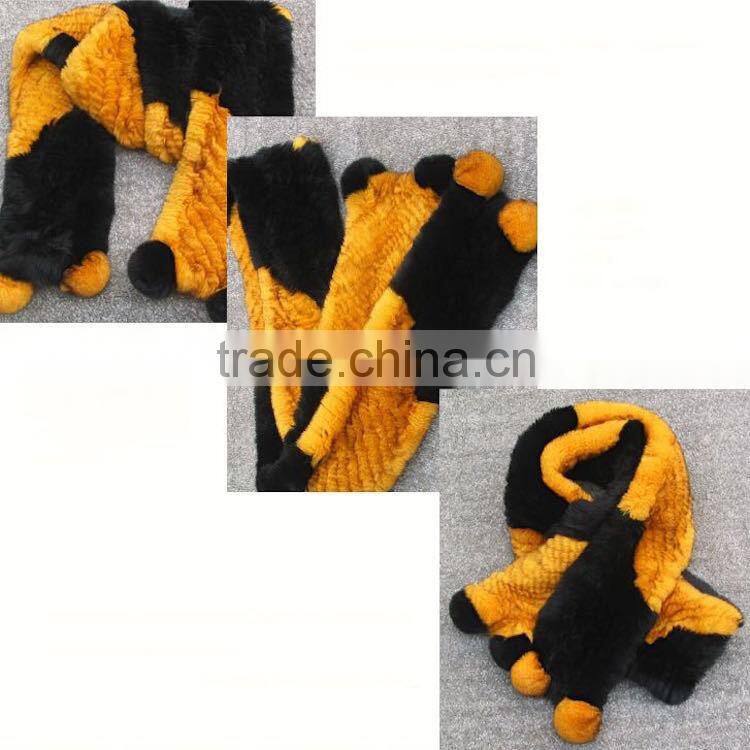 New Arrival Real Ladies Mixed Color Knitted Rex Rabbit Fur Scarf for Fashionable Girls'