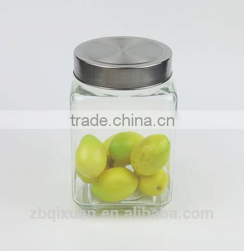 Outstanding Square Shape Glass Storage Jar with Metal Cover