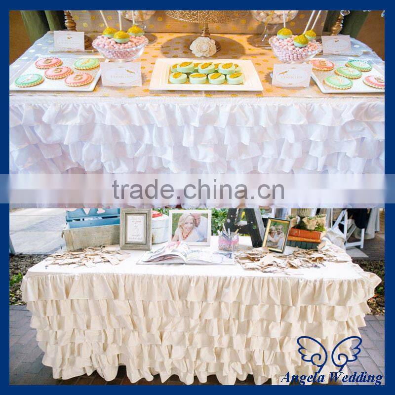 SK001C New 2015 elegant polyester ruffled steps in bridal grey table skirts