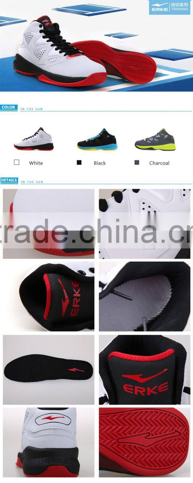 ERKE wholesale simple design breathable upper solid outsole lightweight mens high ankle basketball shoes