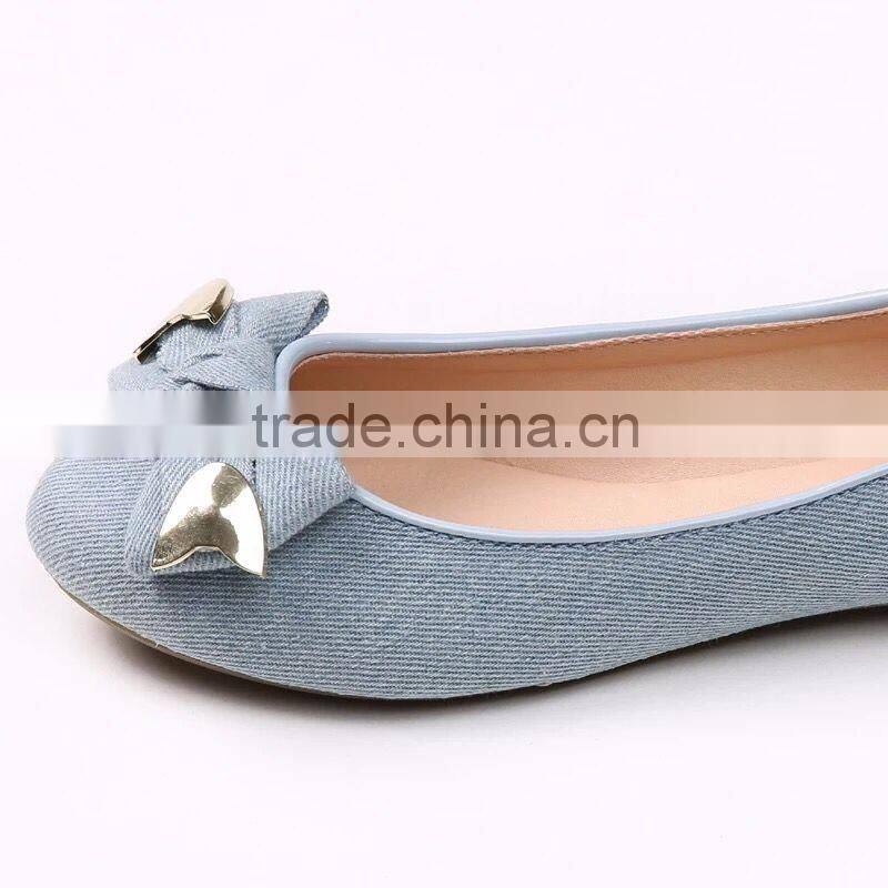 2016 women shoes fancy denim shoes with metal trim on the bow women pump shoes