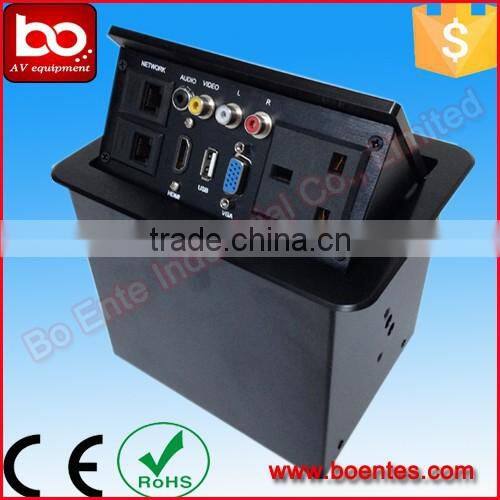Hydraulic Pop Up Table Outlets Boxes/Aluminum Brushed Power Socket with Bottom HDMI Plugs