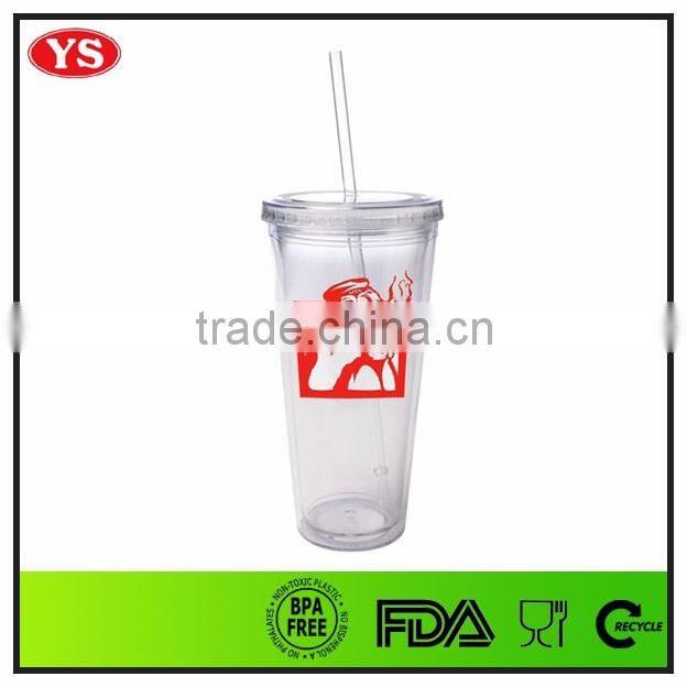 bpa free 20oz plastic double wall cold cup with straw