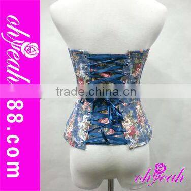 Top selling hot sexy girls images flower printed corsets