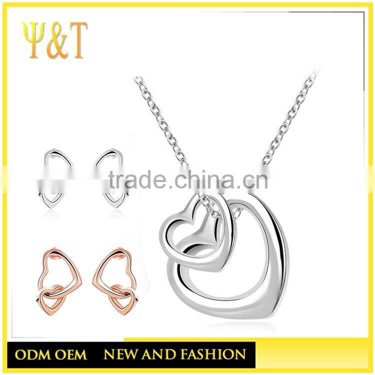 Jingli jewelry China factory anatomical double heart 18 karat gold dubai wedding jewelry sets(AT-003)