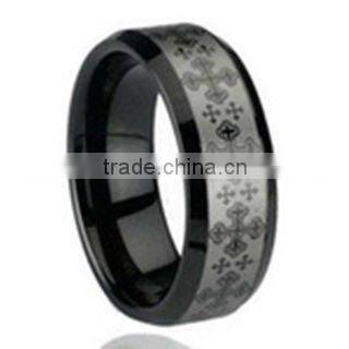 men's tungsten ring laser flower or lucy , Black IP tungsten carbide ring, Tungsten ring for men,Charm accessory