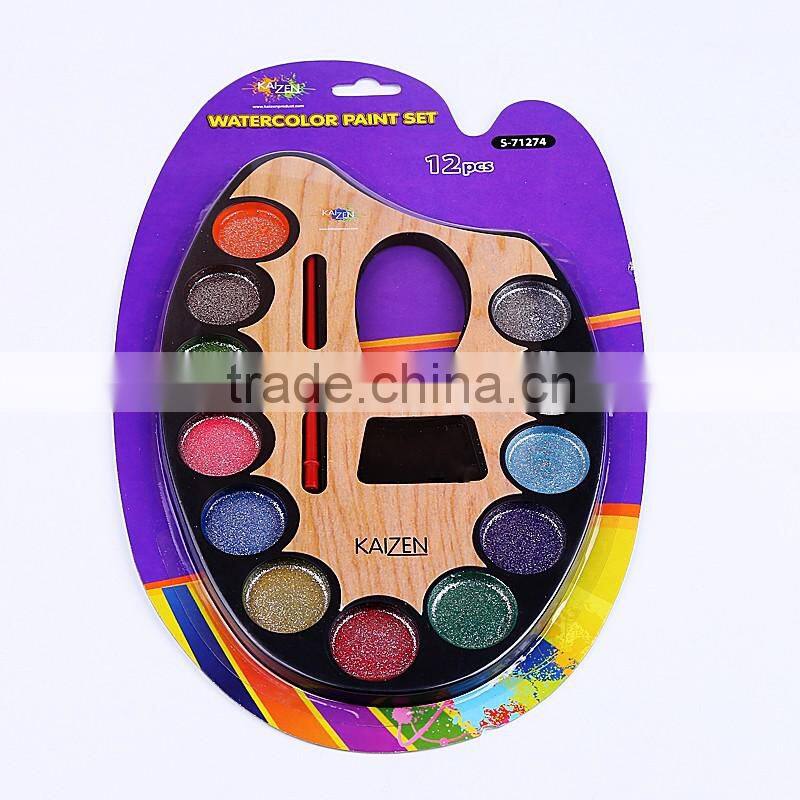 High quality 6 colors dry solid student glitter watercolor cakes for kids watercolor painting