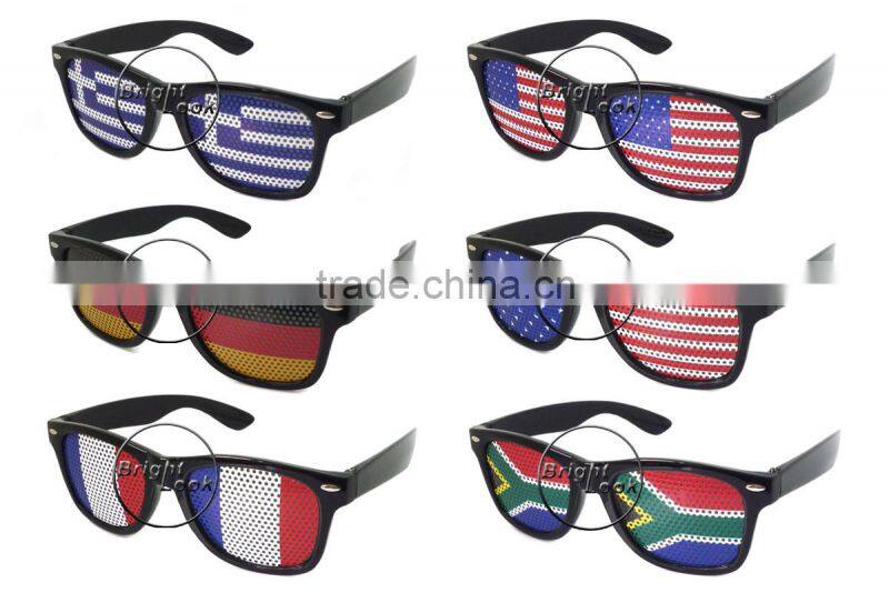 2014 New Collection Pinhole Sticker Fans Glasses With Flag printing lens Sticker Promotion 2014 Night Club Glasses (BSP2836)