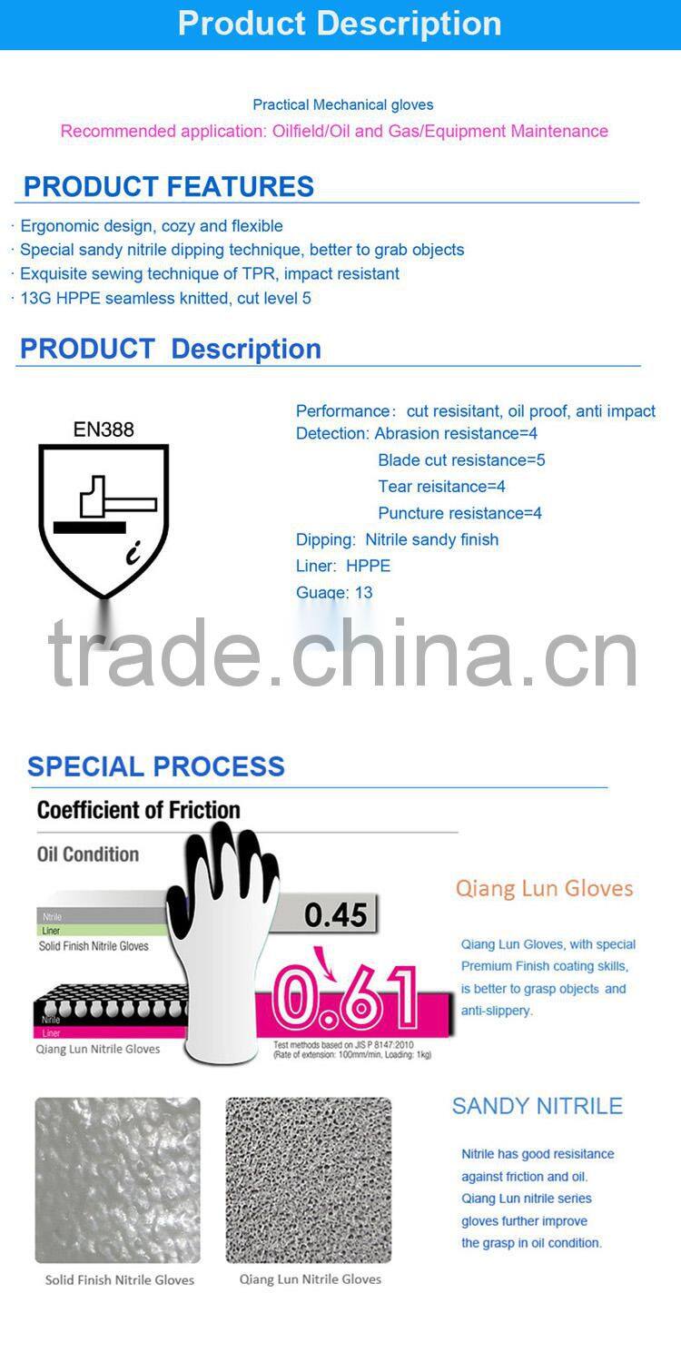 Double nitrile dip level 5 cut protection hand gloves