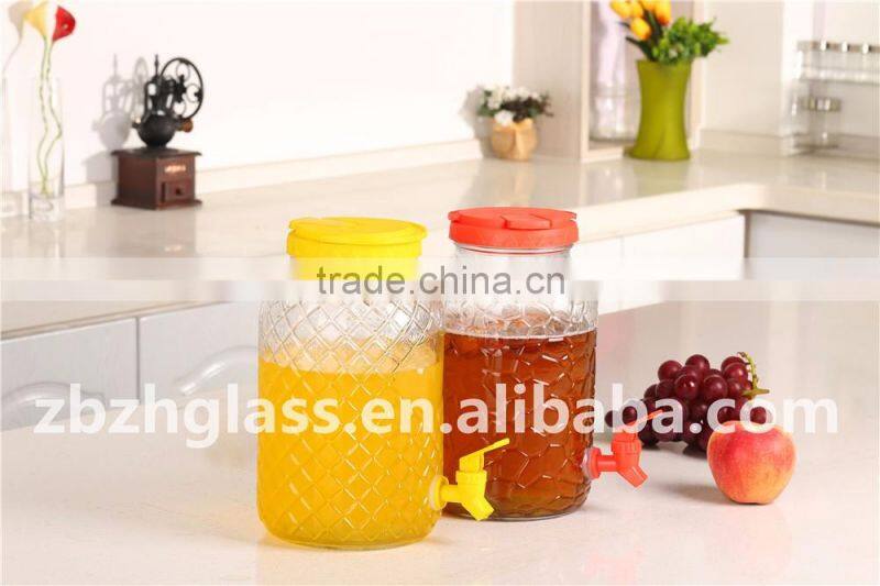 Clear Glass Beverage Dispenser 6L Round Glass bottle with tap
