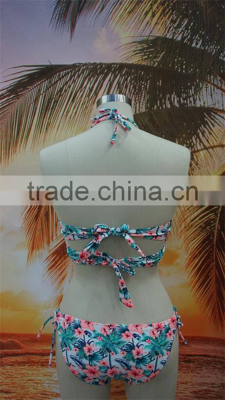2016 new arrival flower printed retro high waist bikini