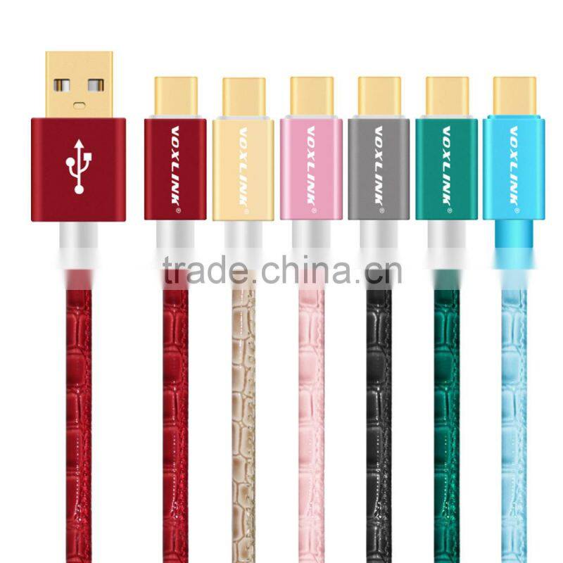 VOXLINK colorful 5v 2a gold plated 2m Crocodile USB typc c Charger Cable for macbook