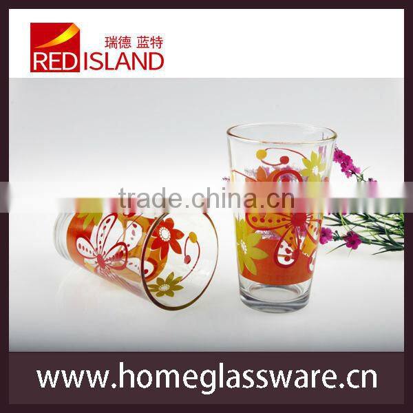hotsale juice glass cup with full decal ,breakfast glass cup