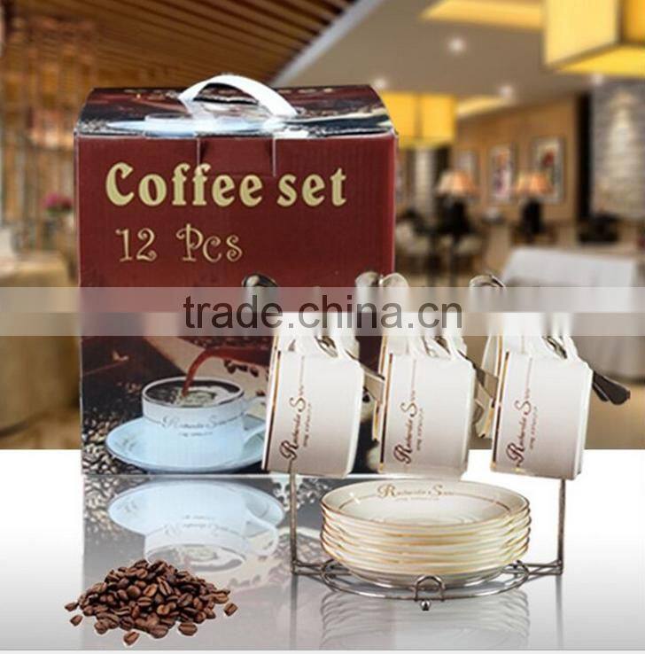 Ceramic golden coffee cup set with metal