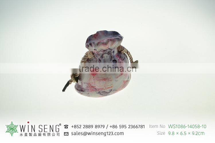 2015 new fashion style bag shape with money pattern ceramic piggy bank