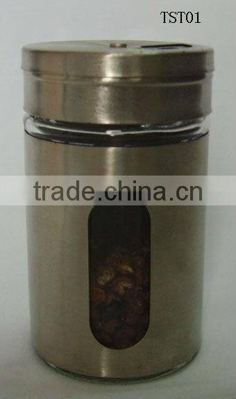 zibo wholesale mini cylinder glass spice shaker jar with metal coating
