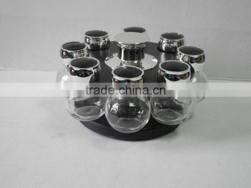 8 pcs hotel use mini glass rotating condiment bottles set