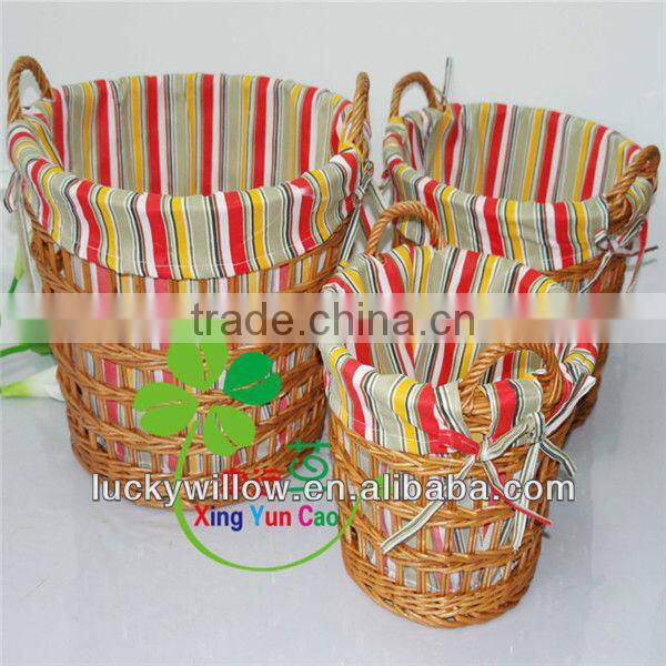 colored round large willow laundry basket 3 pcs with beautiful lining&handles