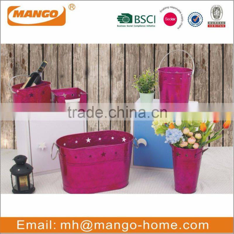 Large black galvanized metal beer bucket