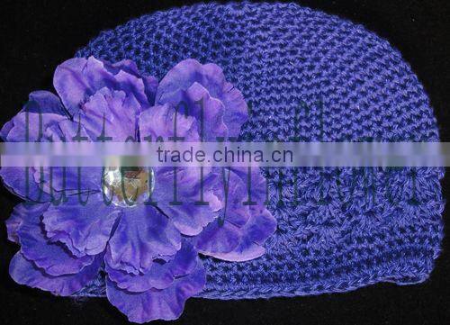 Hot Sale Kufi Hat Withe Flowers Crochet Beanie Hat For Baby Wholesale Cotton Baby Beanies