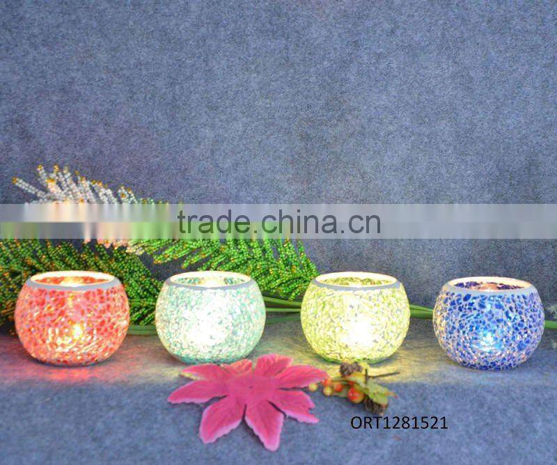 Glass colorful mosaic candle holder