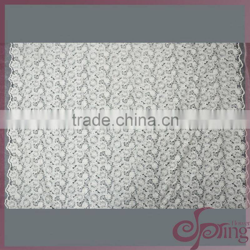 Off-white flower cotton embroidered fabric, mesh fabric lace for dress, blouse, tops