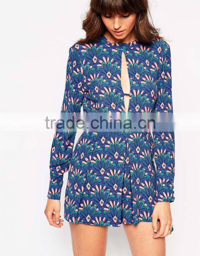 2015 fashionable hot sale OEM customized Jackie Romper in Fan Print
