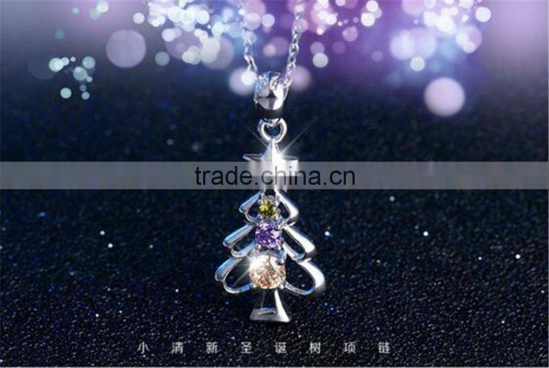 Factory Price Crystal Pendant 925 Sterling Silver Christmas Tree Pendant for Christmas Gift