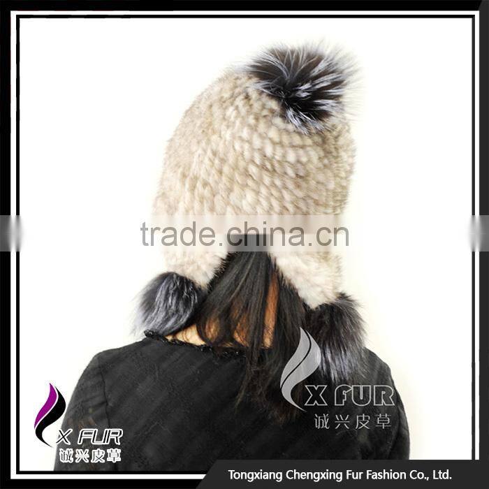 CX-C-08C Custom Beanie Hat With Fur Pom Pom,Knitted Hat With Pom Pom, Mink Fur Knitted Cap