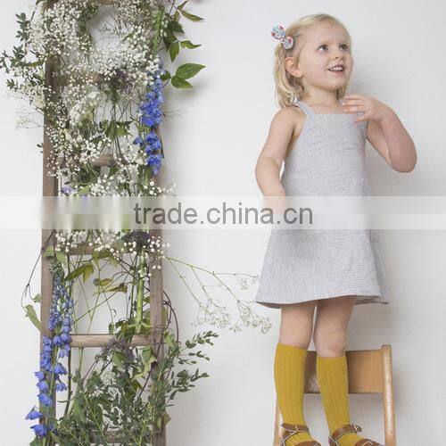 2017 High quality stripe wholesale baby clothes dress cheap gray kids summer dress for new model girl linen dress